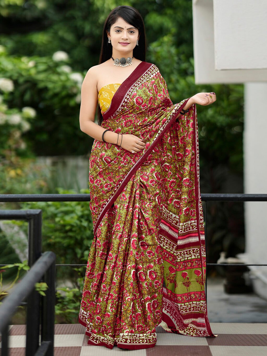 Image of Olive Cotton Saree
