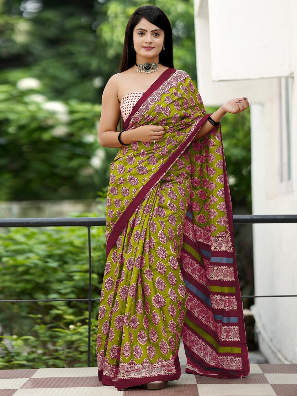 Image of Olive Cotton Saree