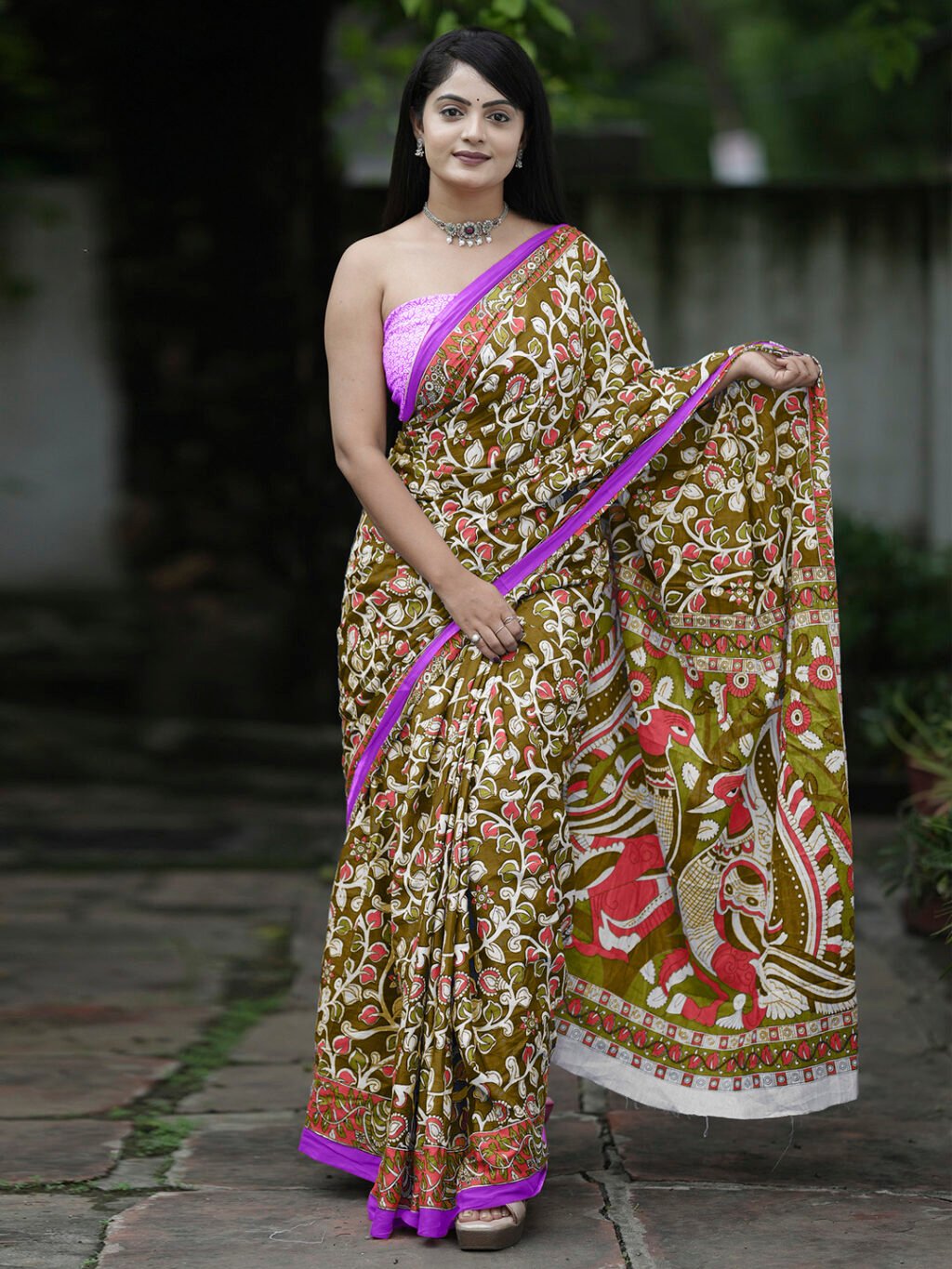 Image of Olive Cotton Saree