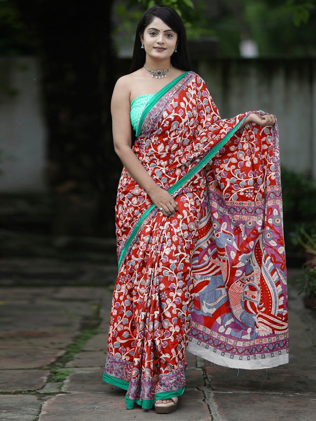 Image of Red Cotton Saree