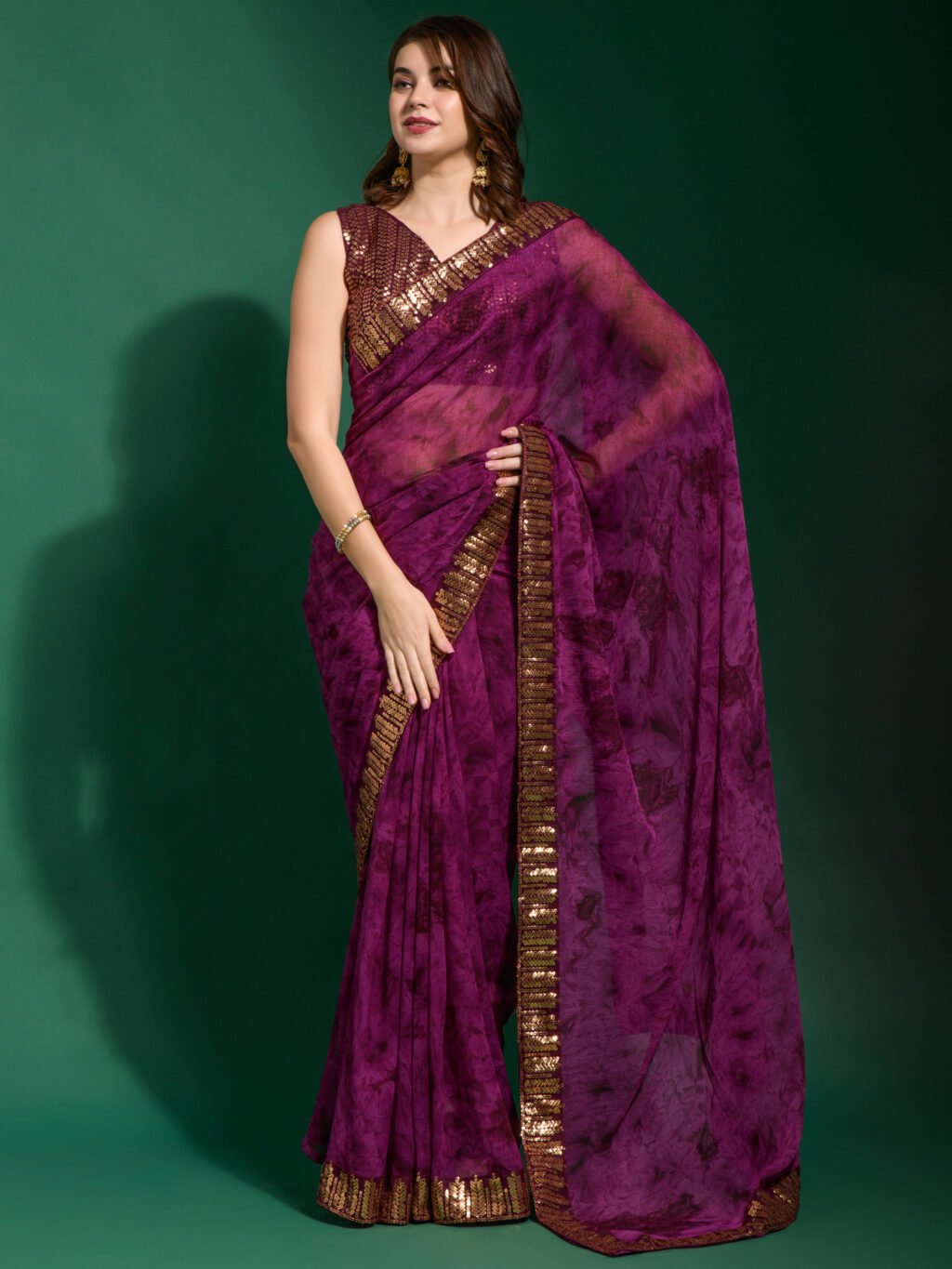 Image of Purple Chiffon Saree