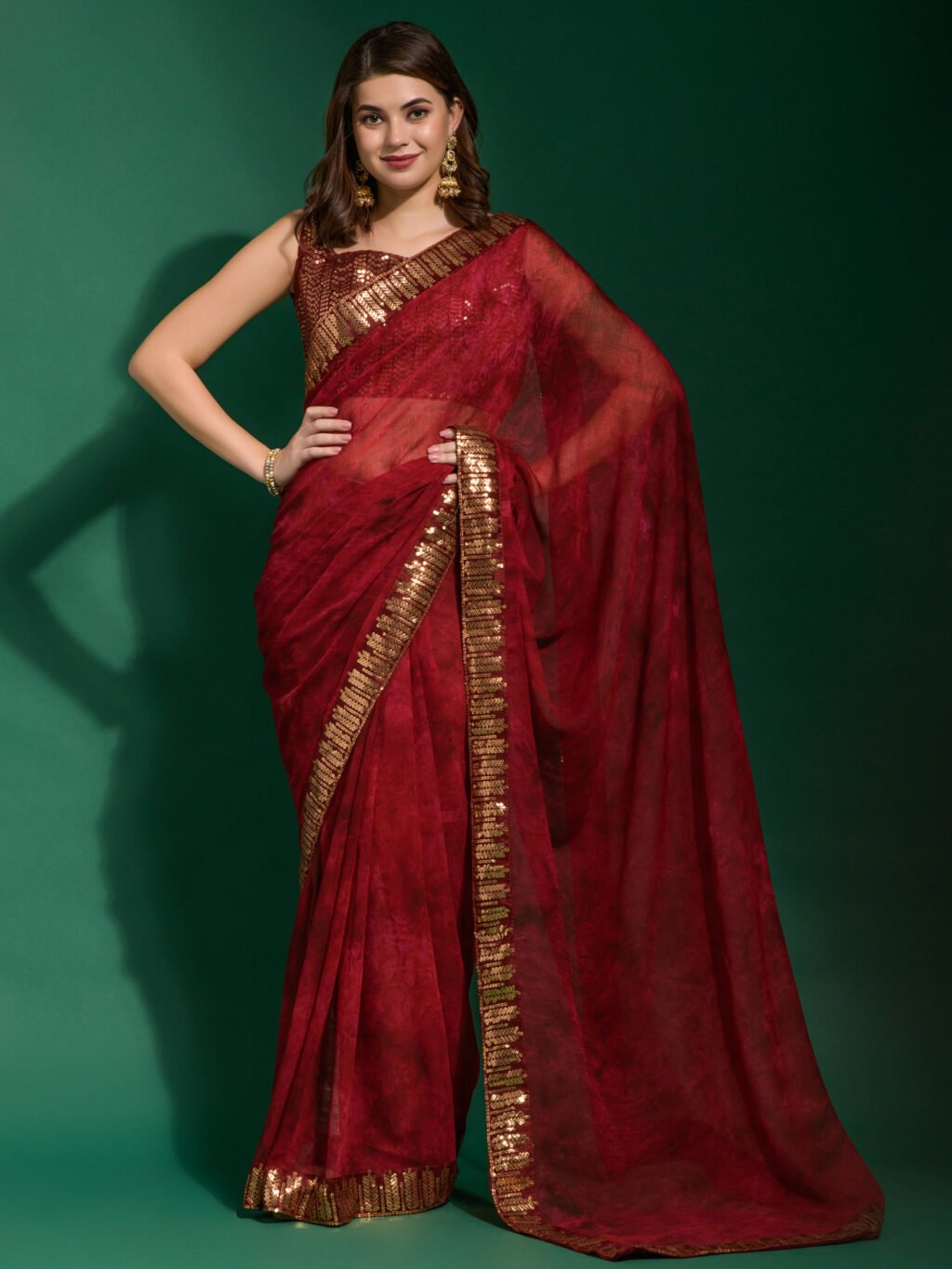 Image of Maroon Chiffon Saree