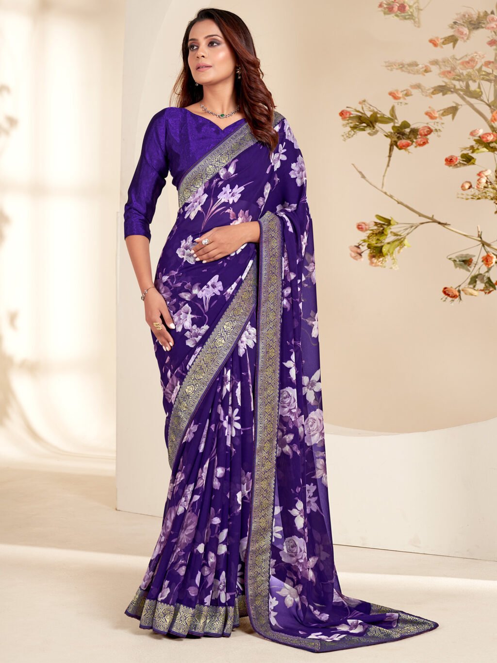 Image of Purple Georgette Saree