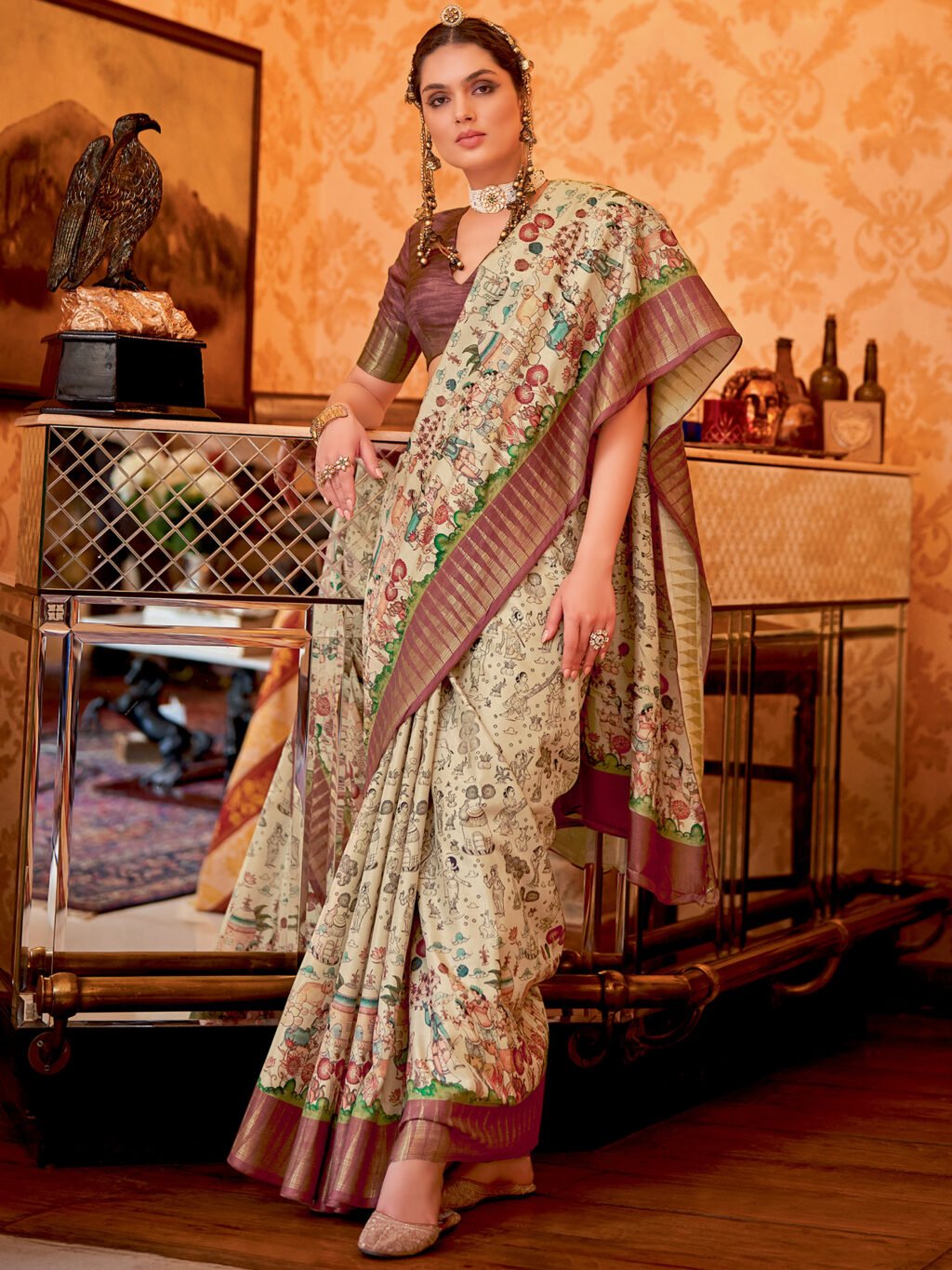 Image of Cream Silk Saree