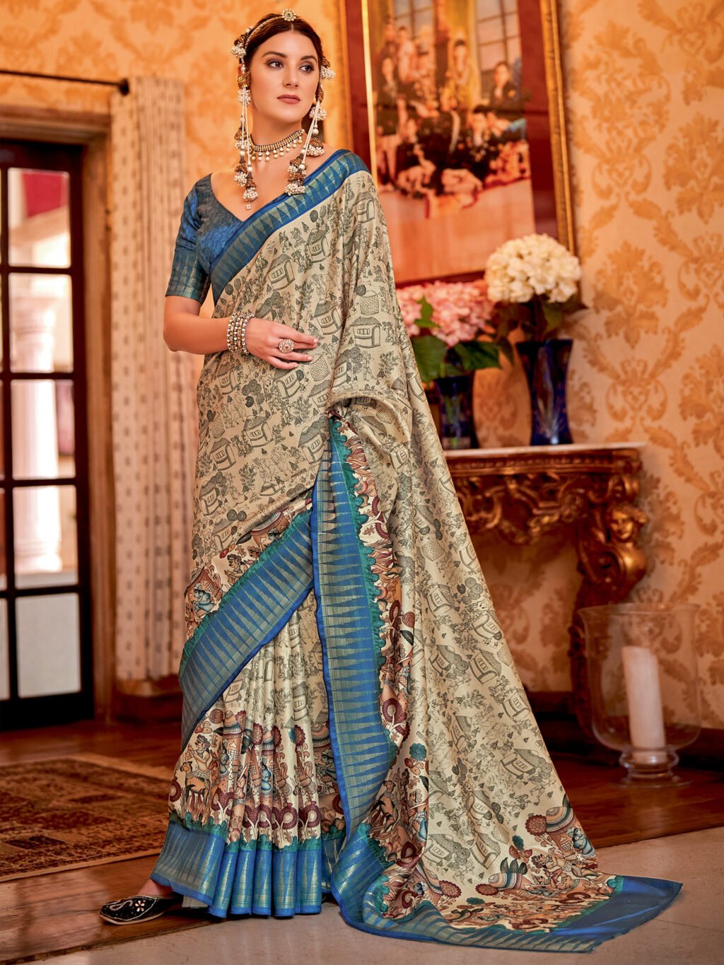 Image of Cream Silk Saree