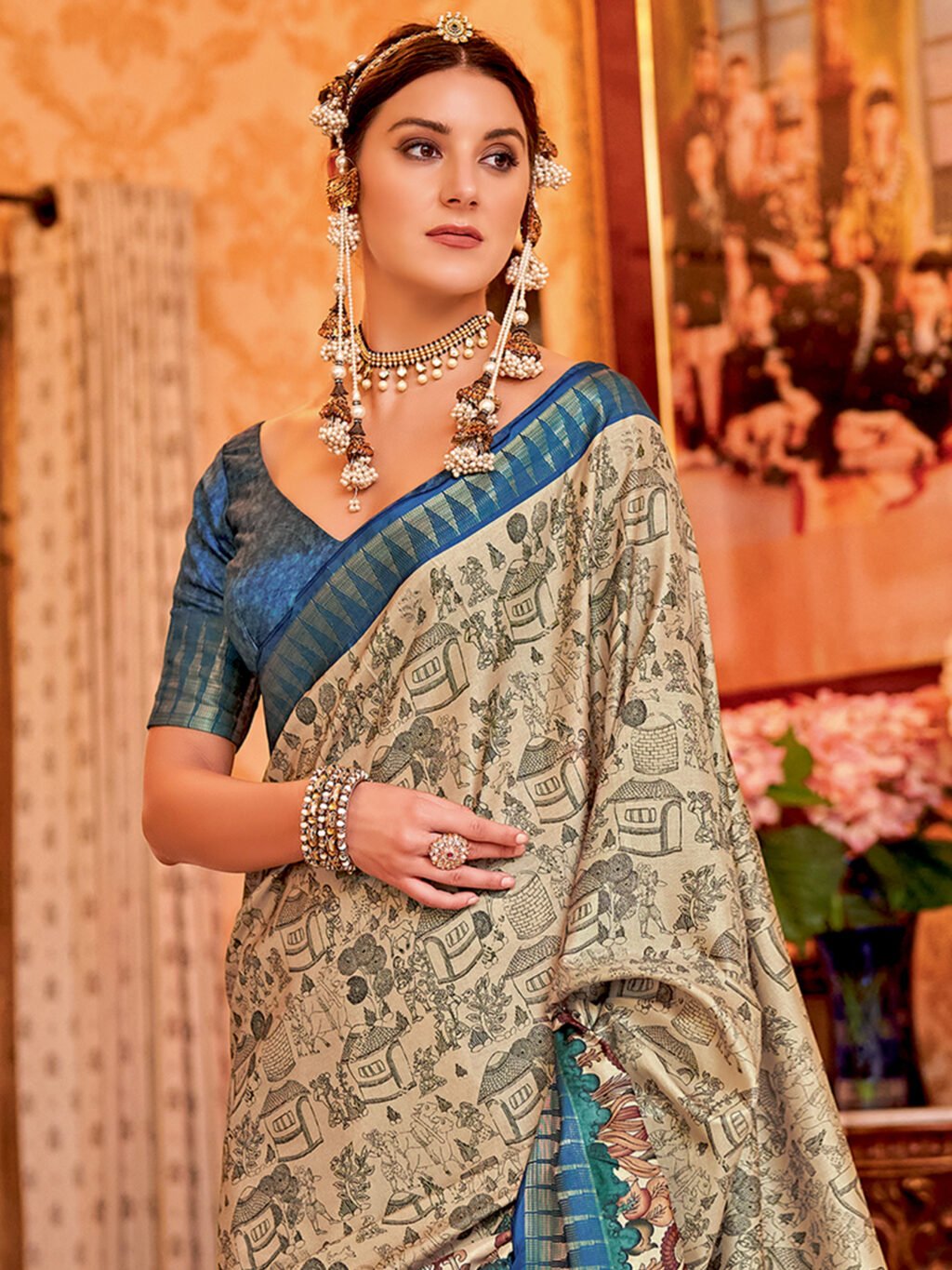 Cream Silk Saree - Image 3