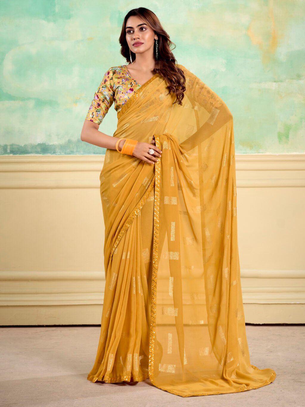 Image of Mustard Georgette Saree