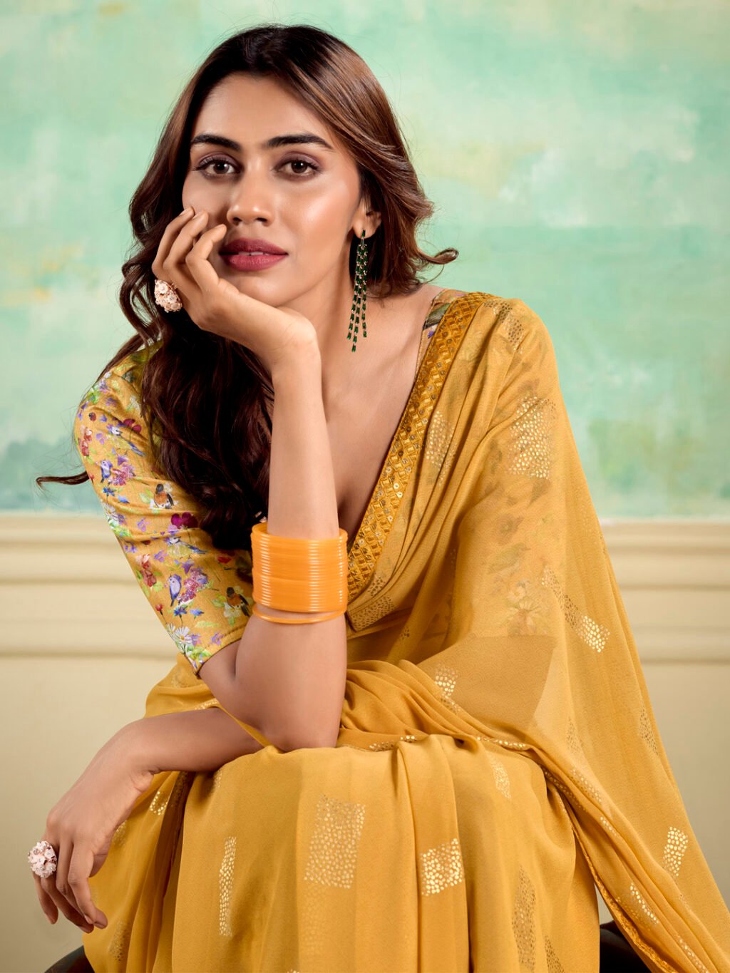 Mustard Georgette Saree - Image 3