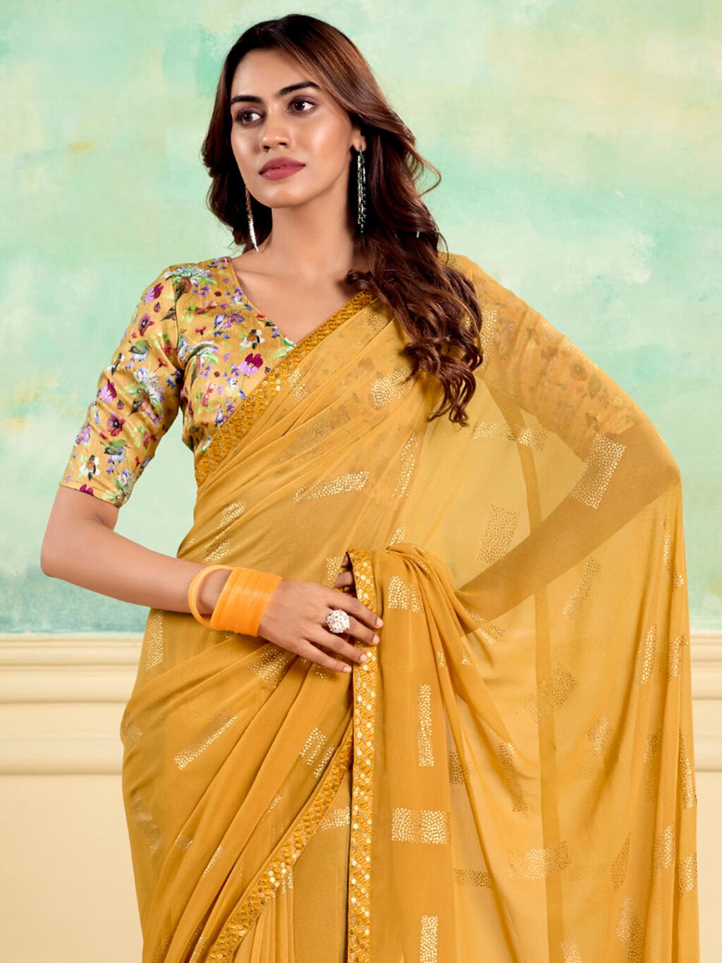 Mustard Georgette Saree - Image 4