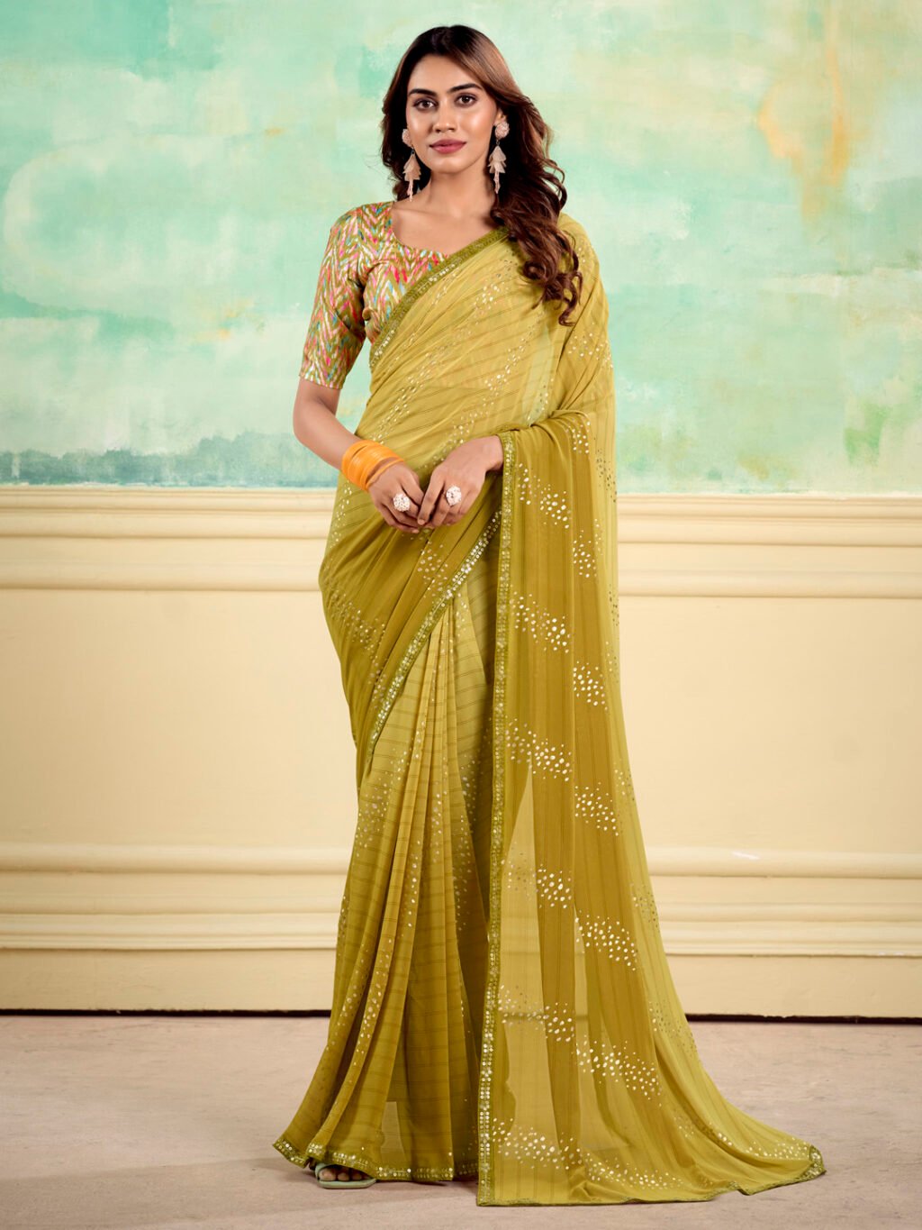 Image of Olive Georgette Saree
