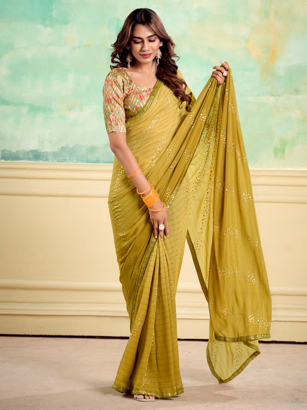 Olive Georgette Saree - Image 3
