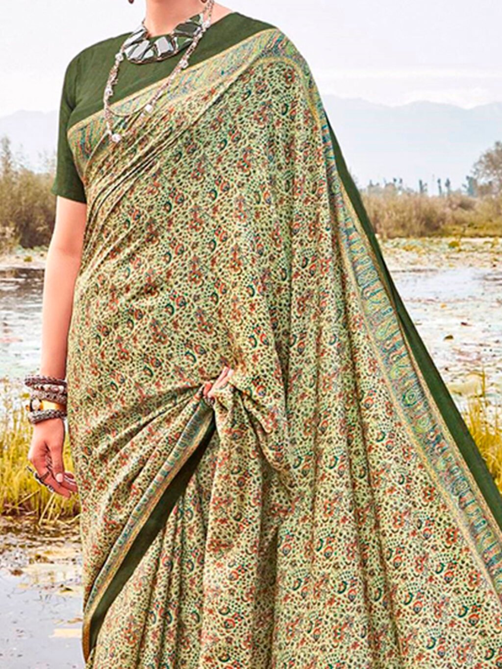 Light Green Silk Saree - Image 3