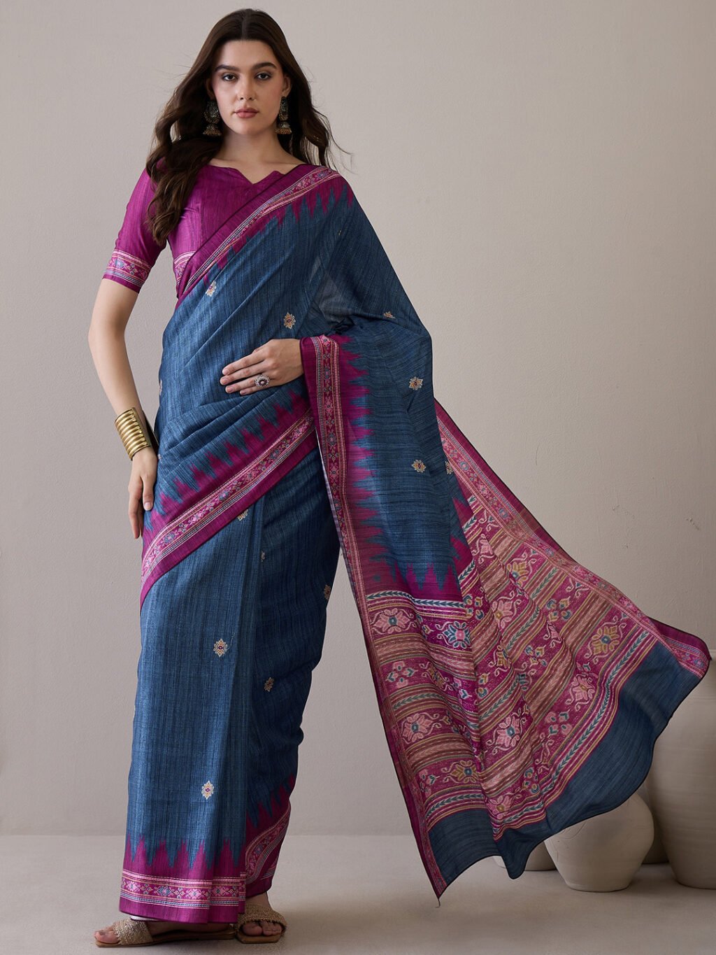 Image of Grey Silk Saree