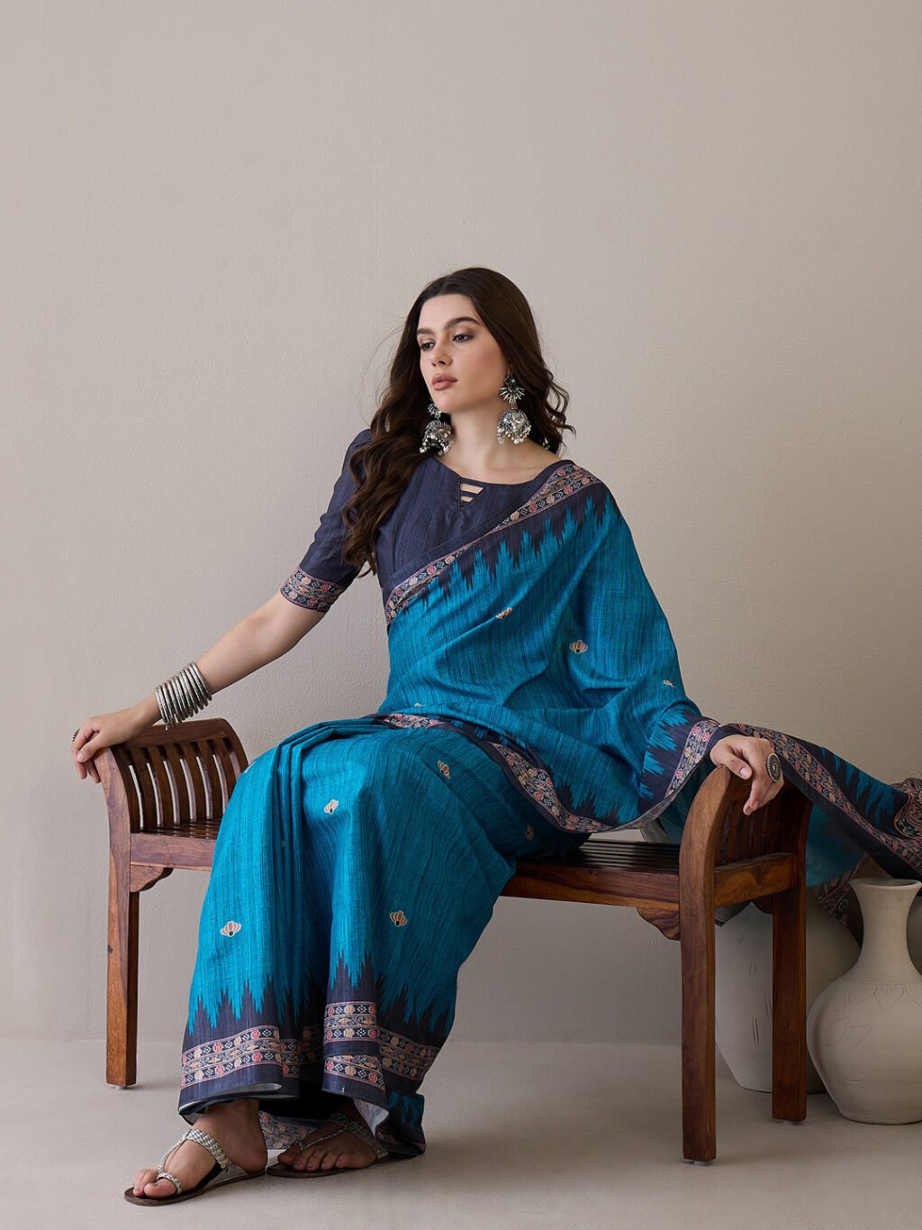 Blue Silk Saree - Image 4