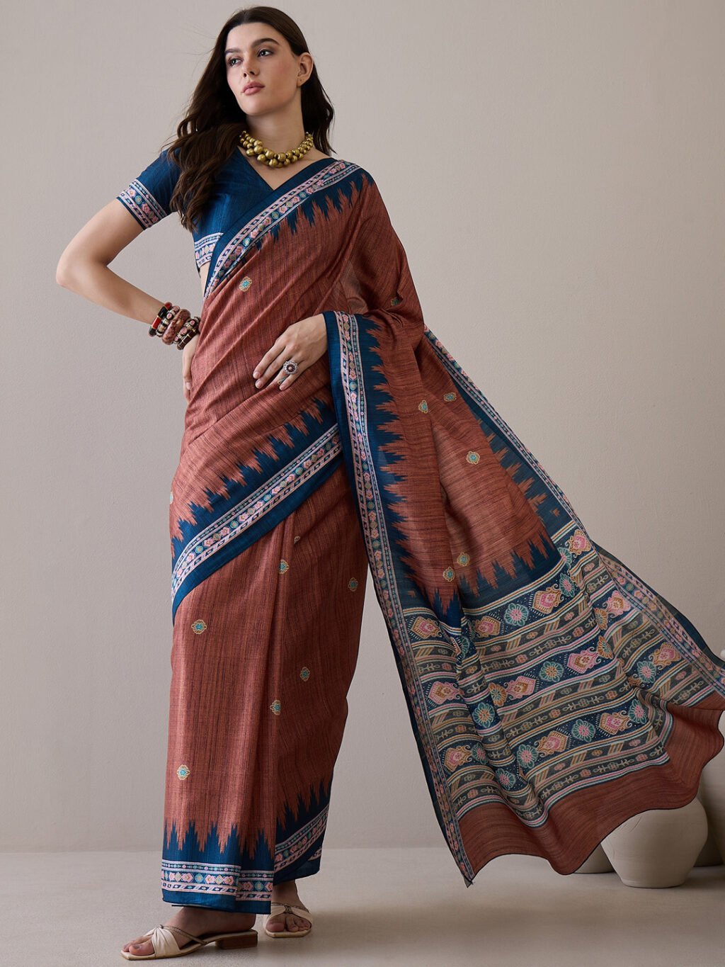 Image of Brown Silk Saree