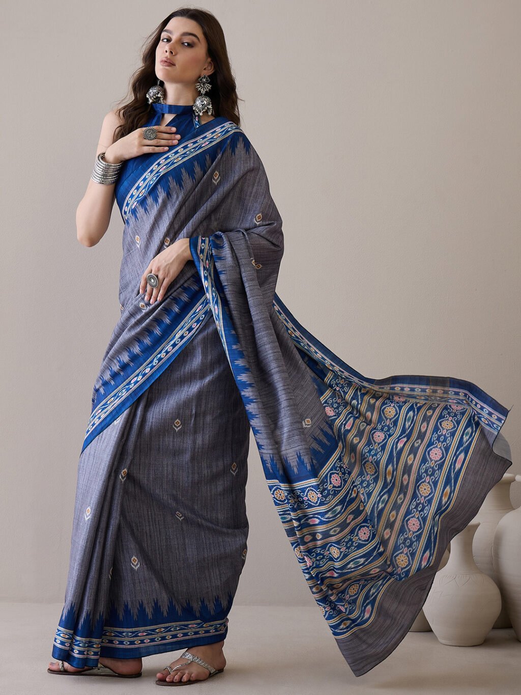 Grey Silk Saree - Image 3