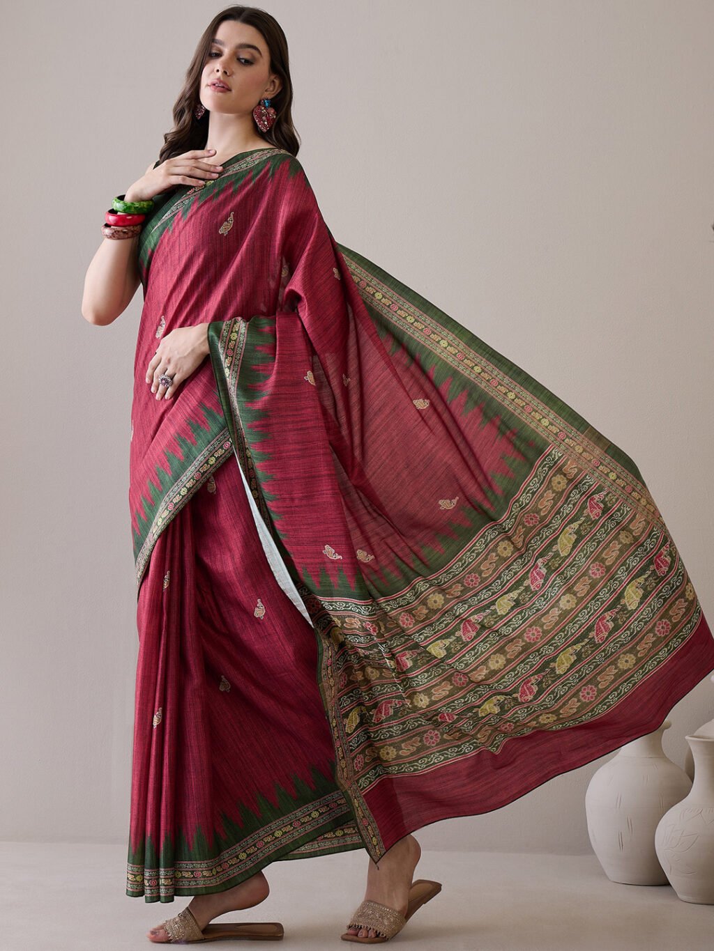 Maroon Silk Saree - Image 3