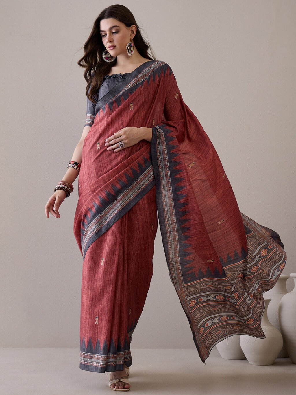 Image of Brown Silk Saree