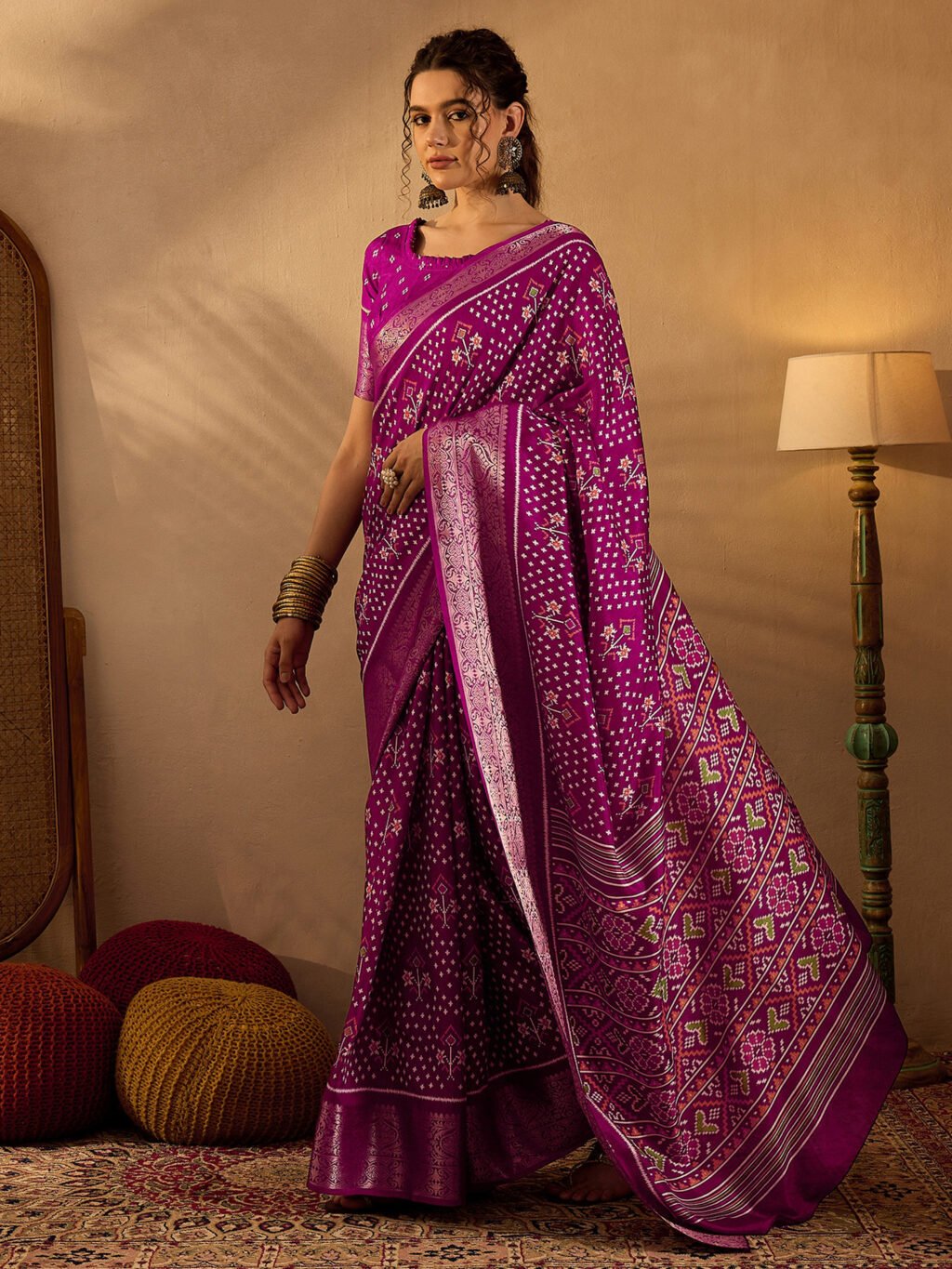 Magenta Silk Saree - Image 3