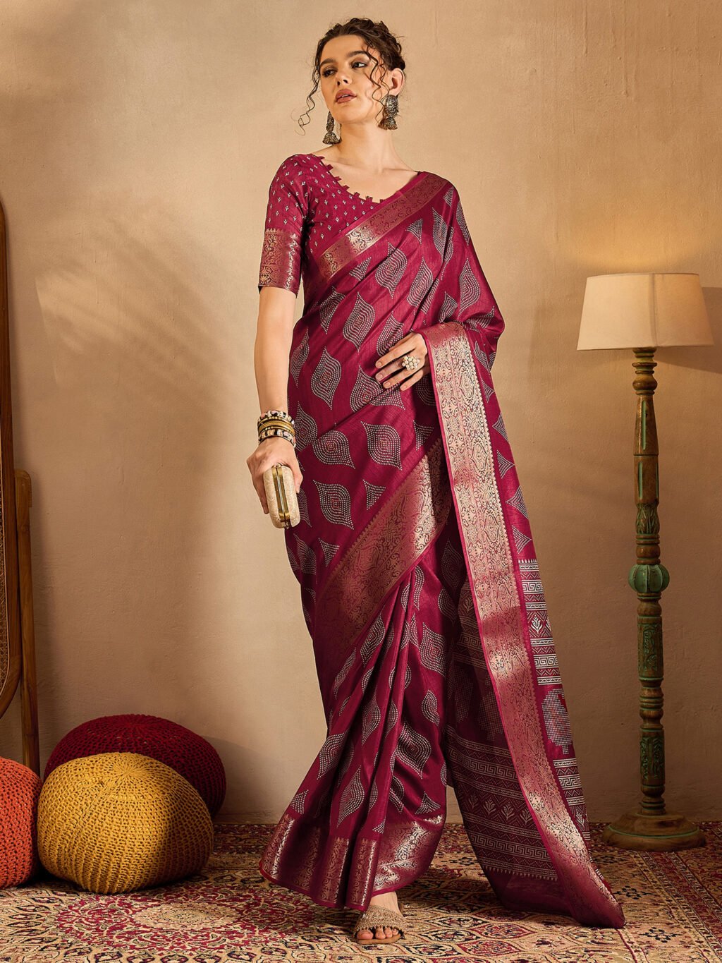 Magenta Silk Saree - Image 4
