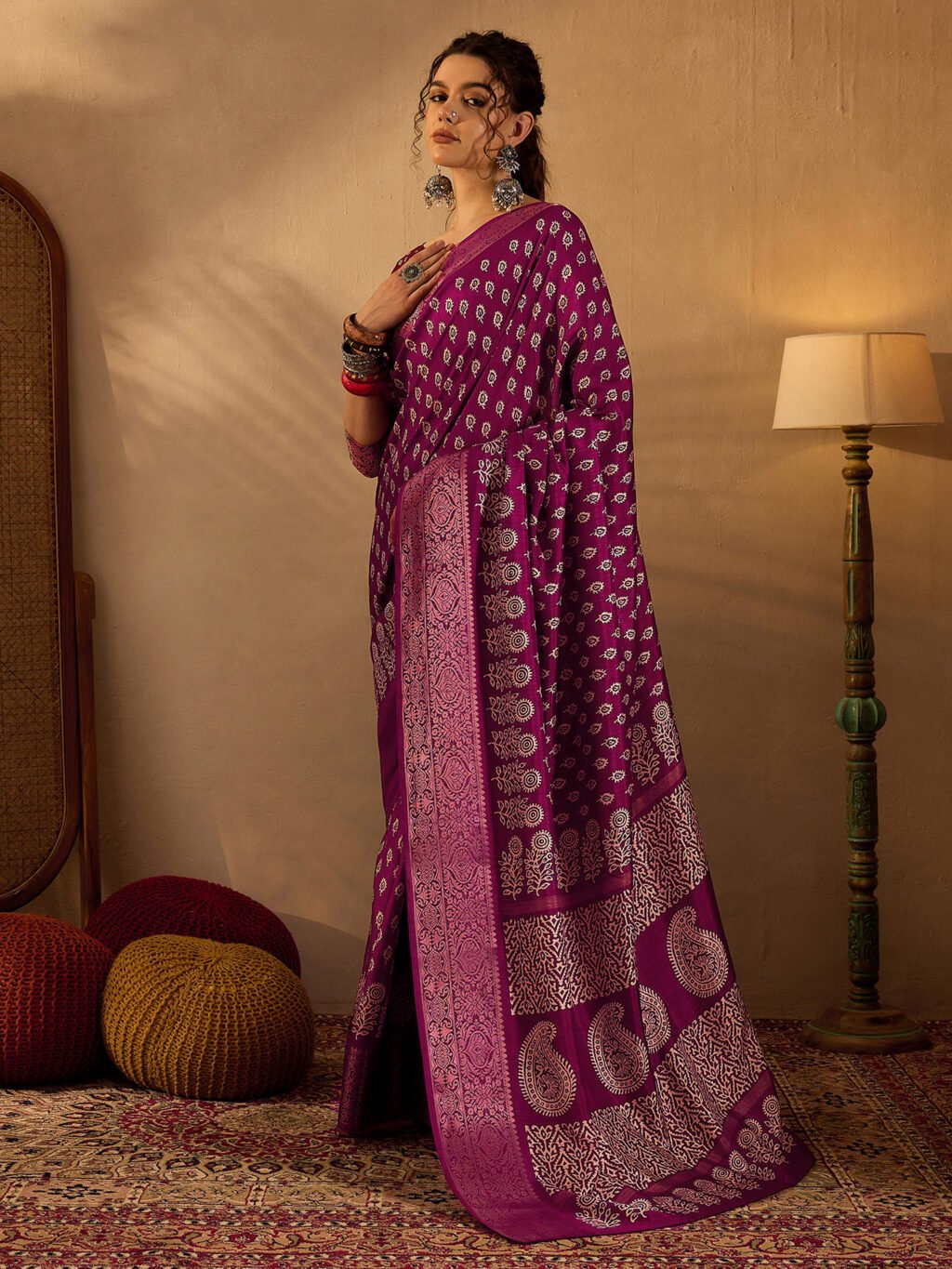 Magenta Silk Saree - Image 3