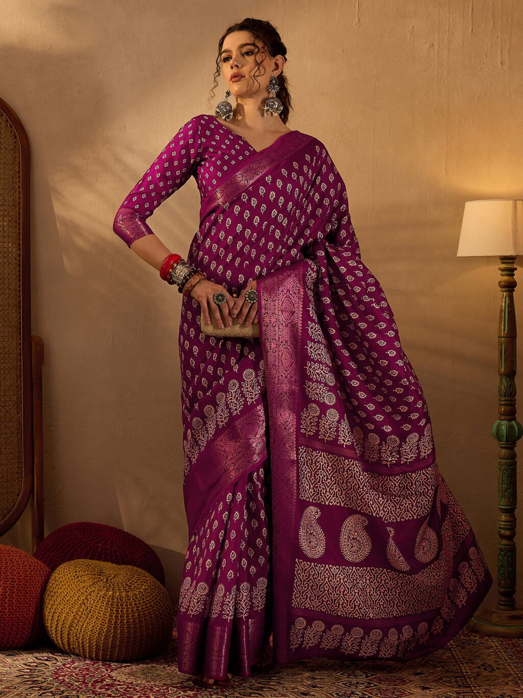 Magenta Silk Saree - Image 4