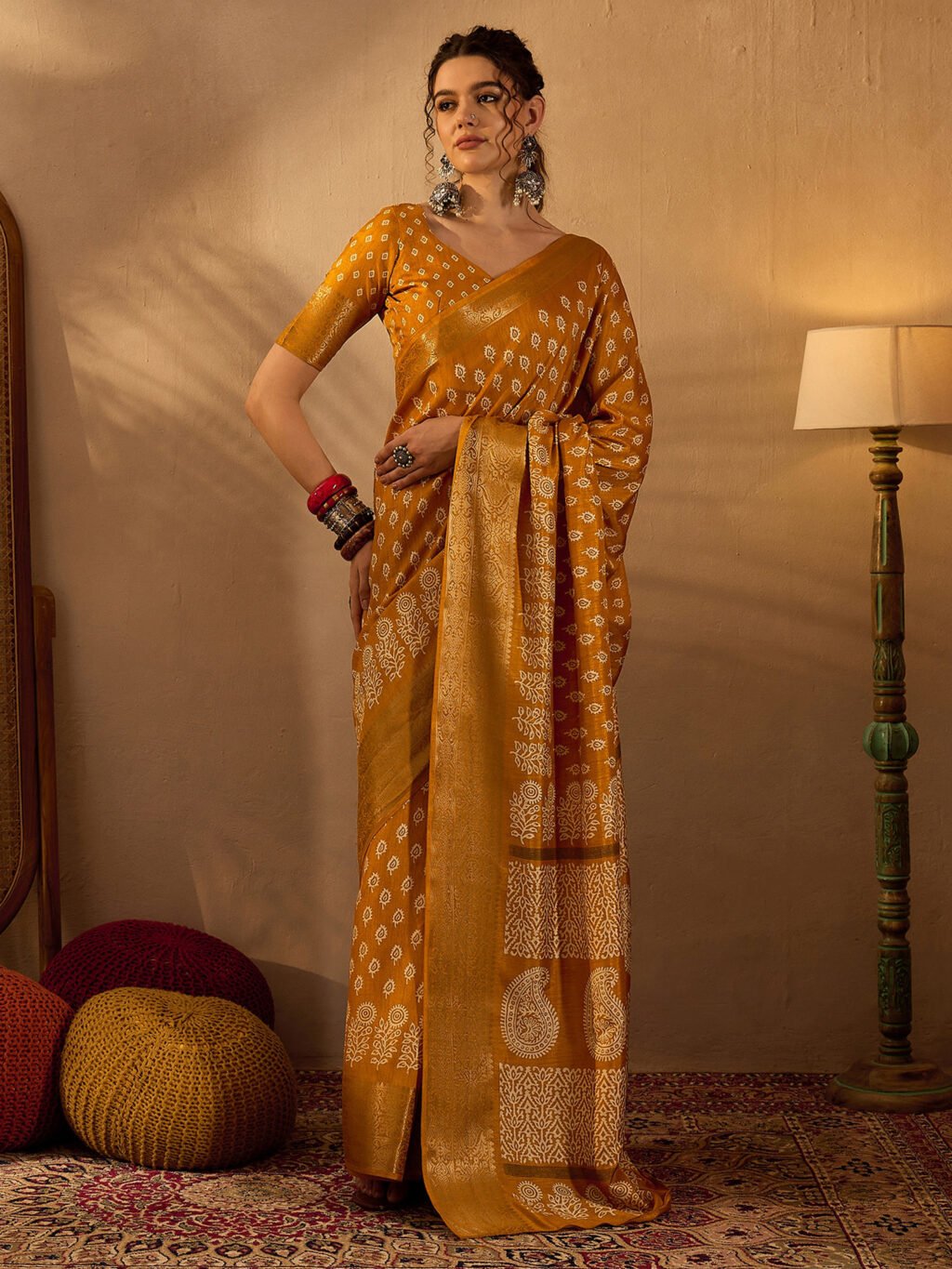 Image of Mustard Silk Saree