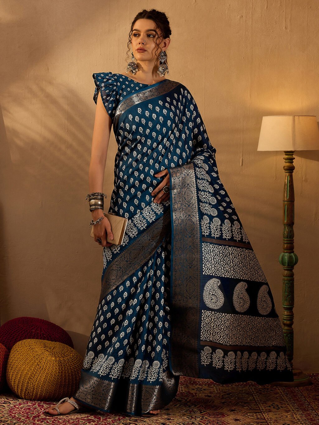 Teal Blue Silk Saree - Image 4