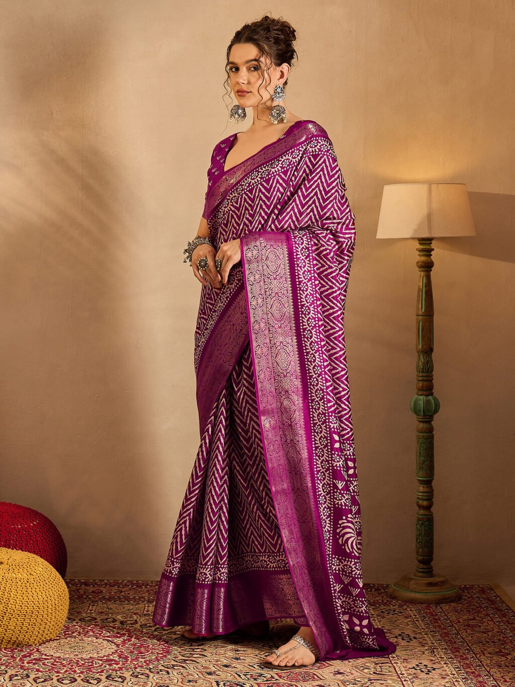 Magenta Silk Saree - Image 3