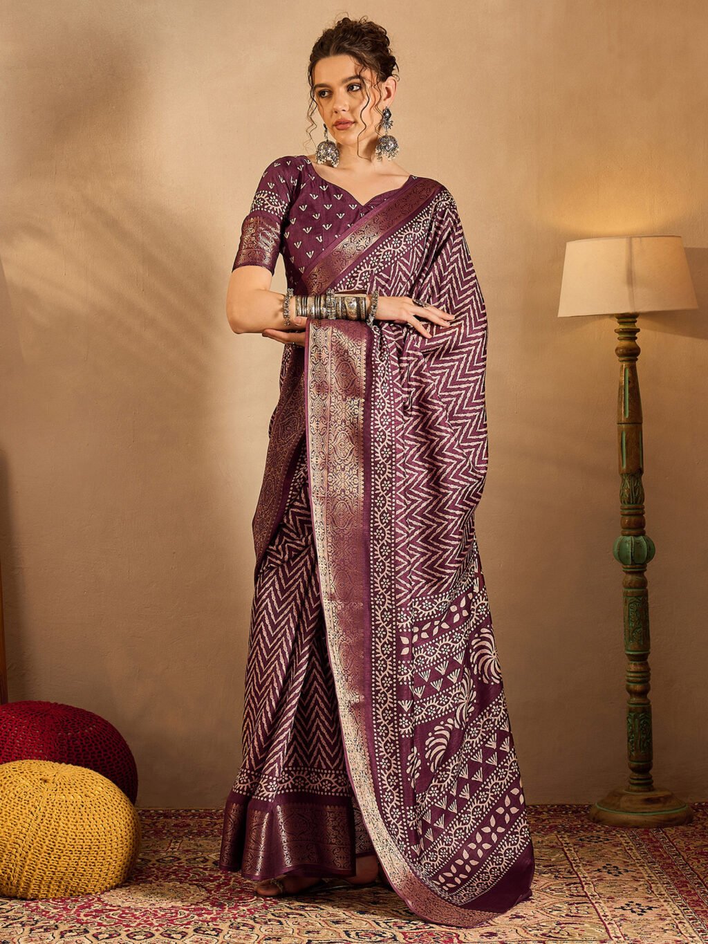 Image of Burgundy Silk Saree