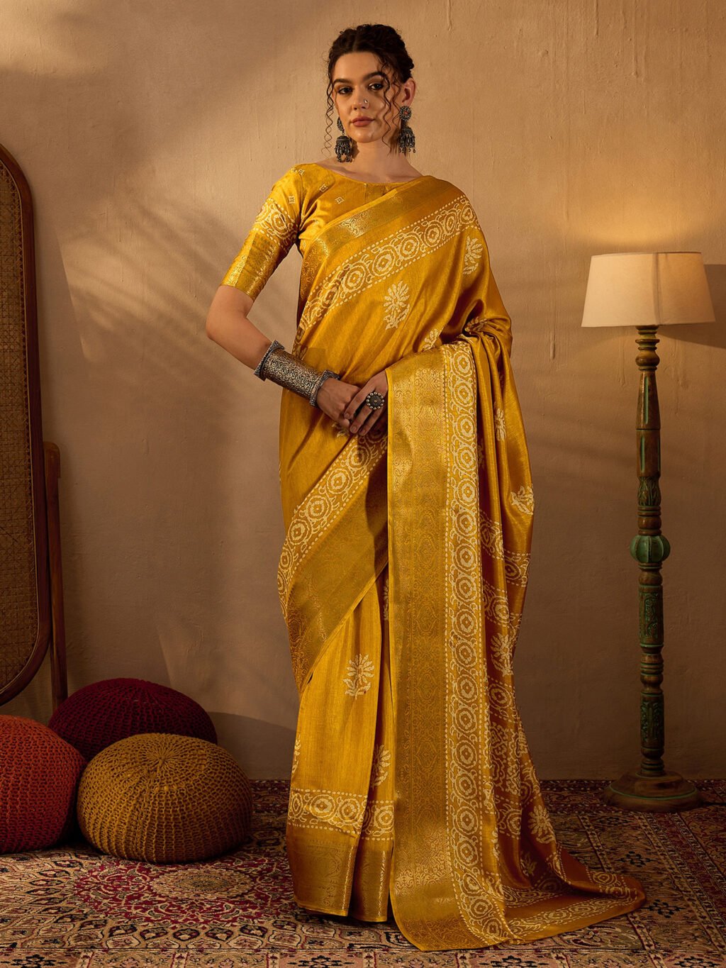 Image of Mustard Silk Saree