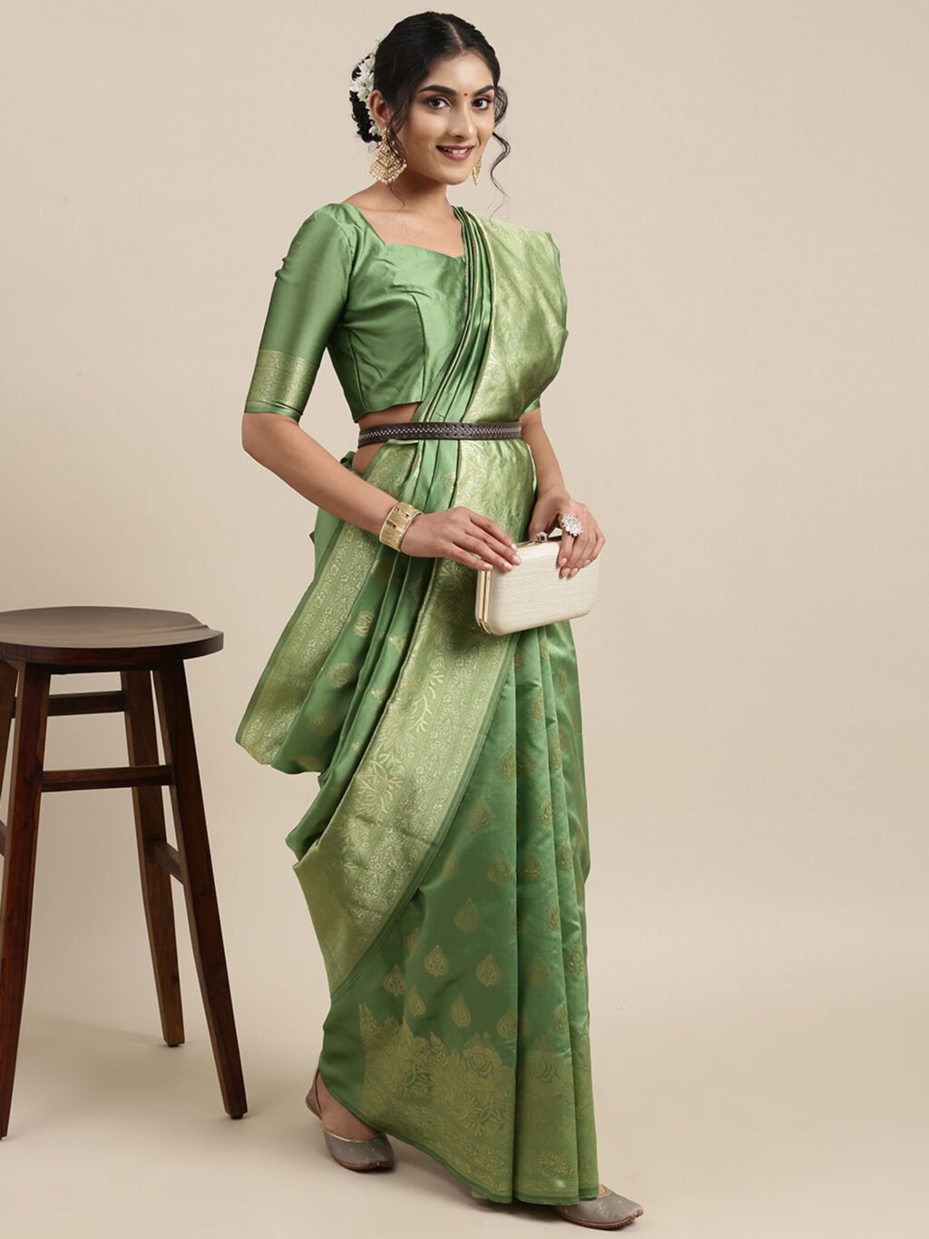 Green Silk Saree - Image 3