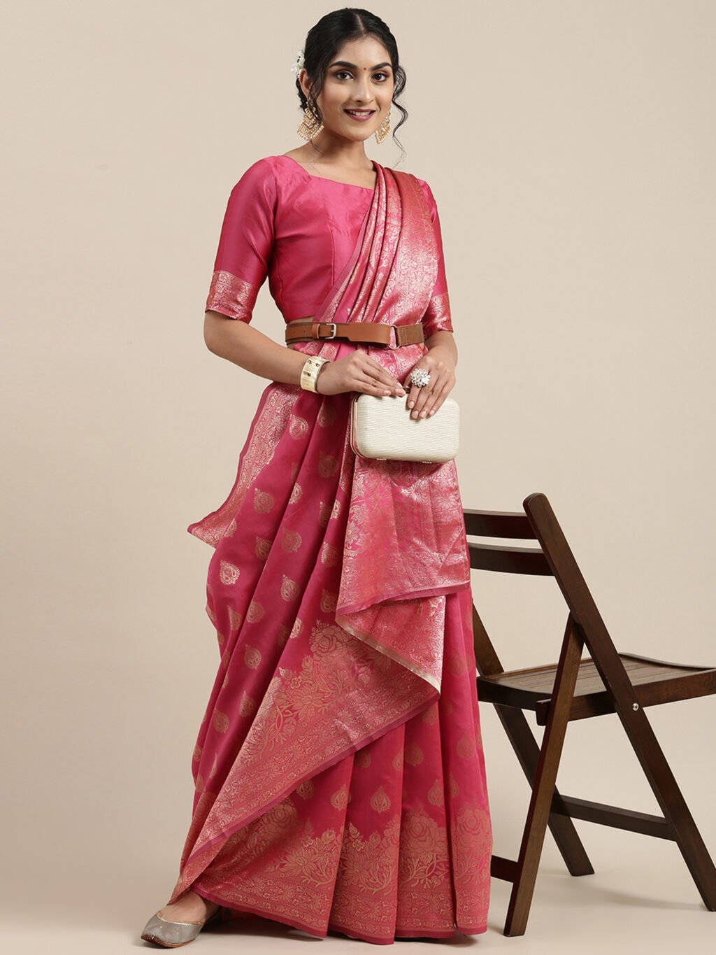Pink Silk Saree - Image 3