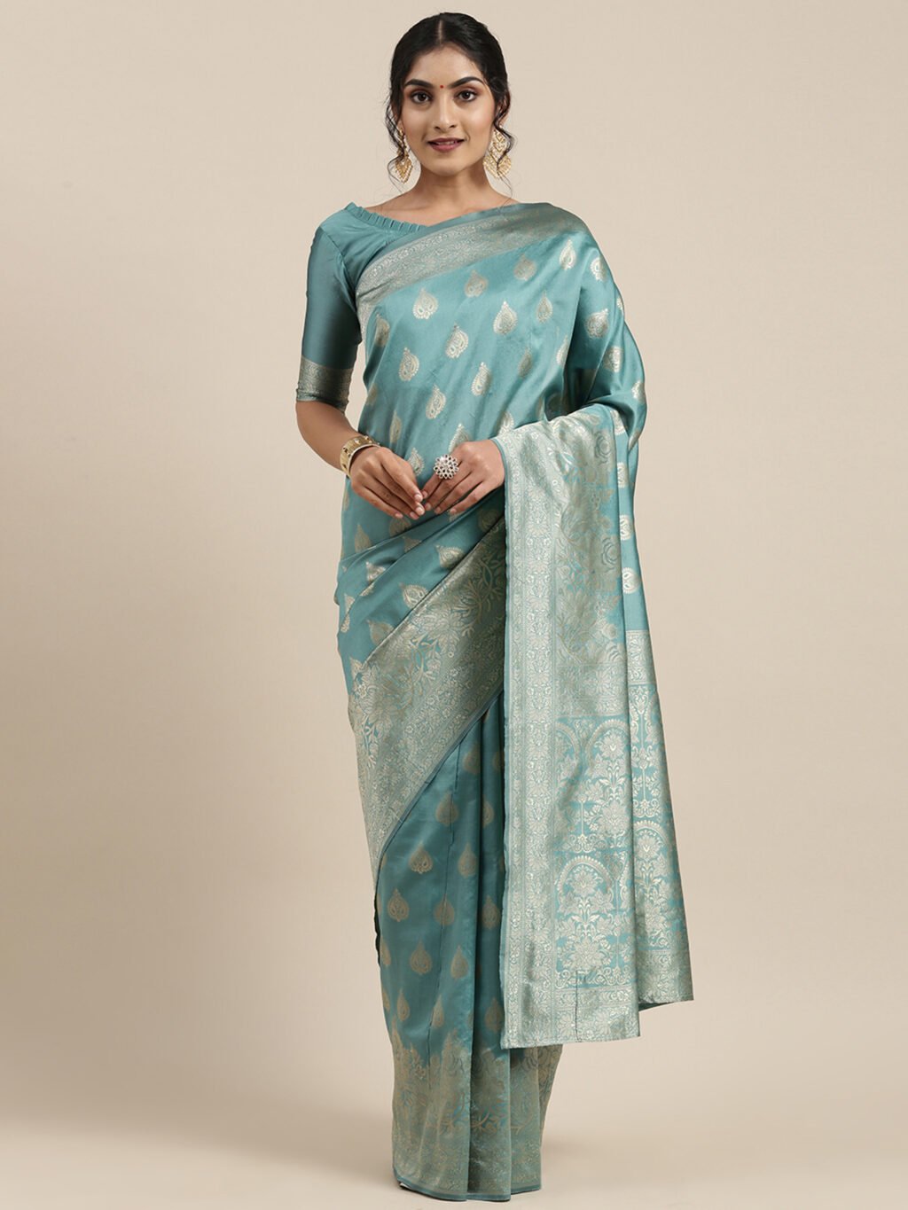 Image of Teal Blue Silk Saree
