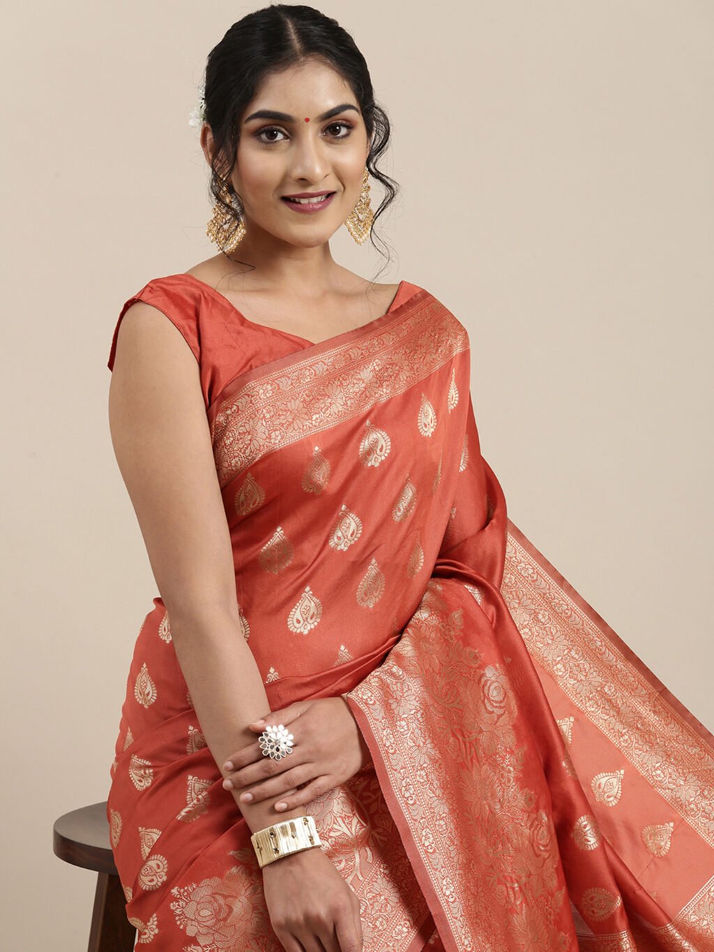 Orange Silk Saree - Image 4