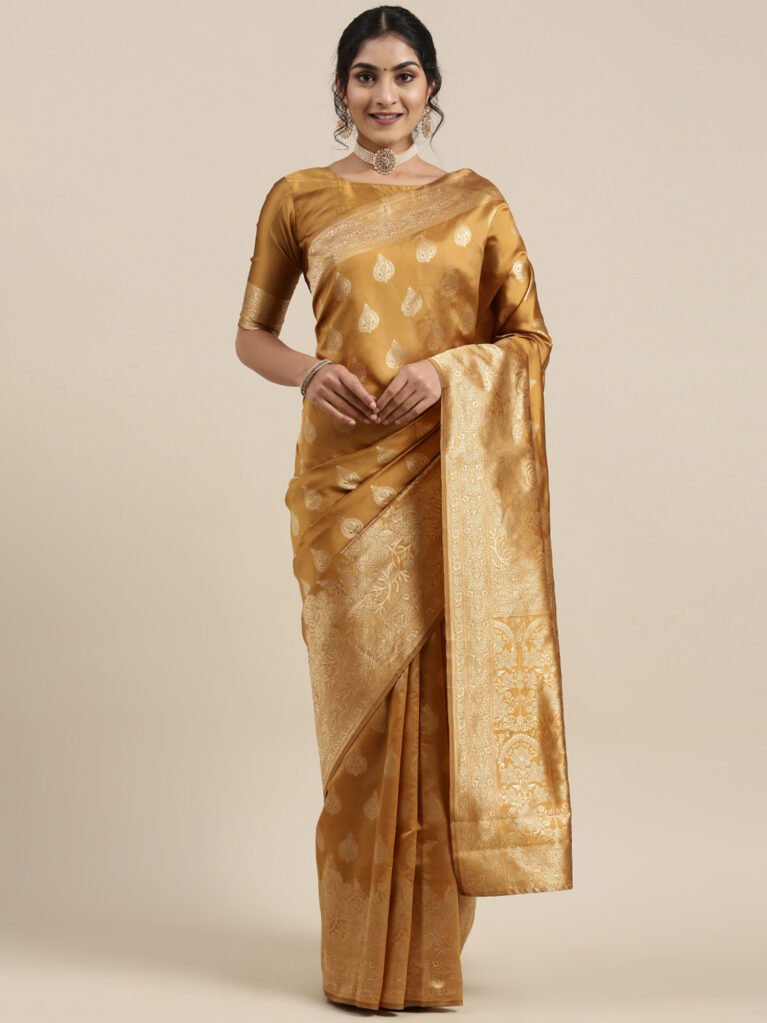 Mustard Yellow Banarasi Silk Woven Saree