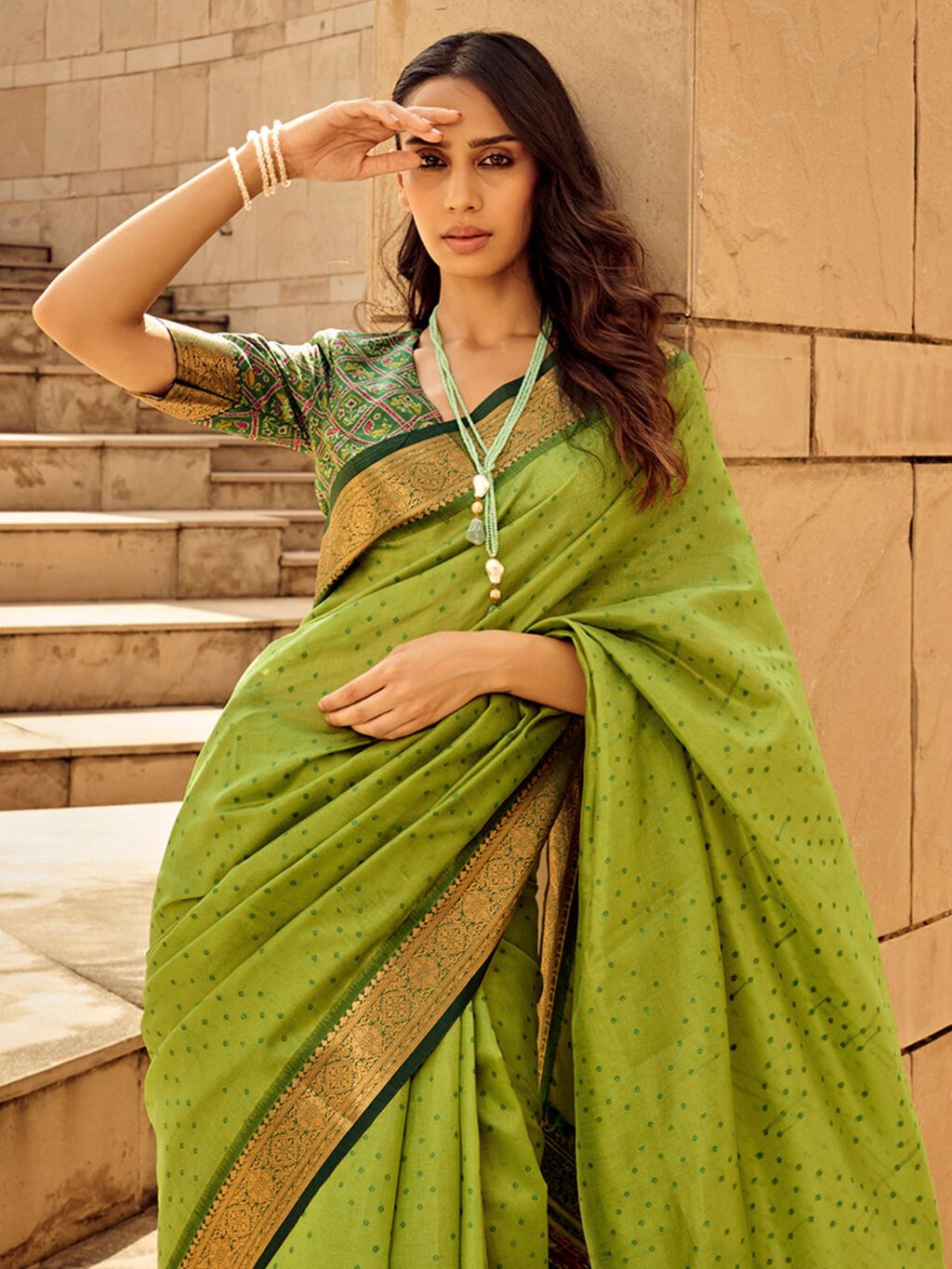 Light Green Silk Saree - Image 3