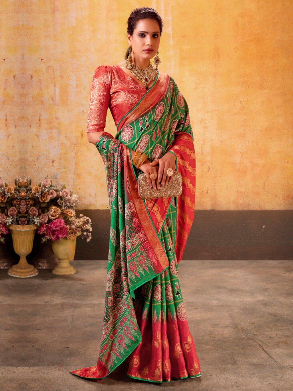 Image of Green Cotton Saree