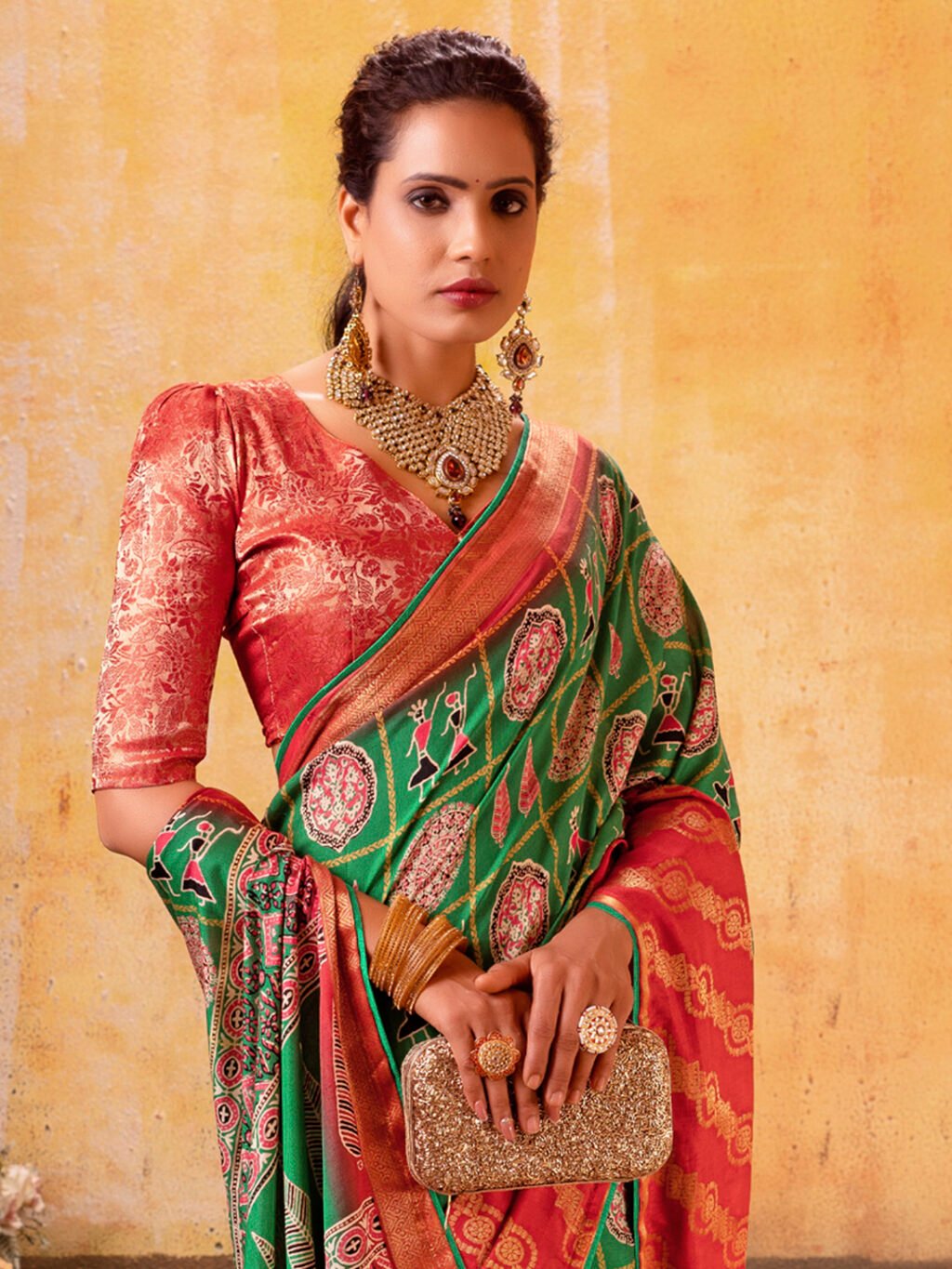 Green Cotton Saree - Image 3