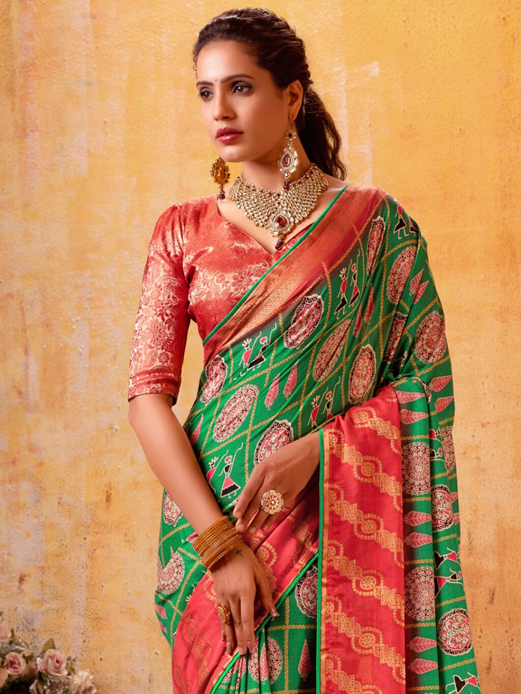 Green Cotton Saree - Image 4