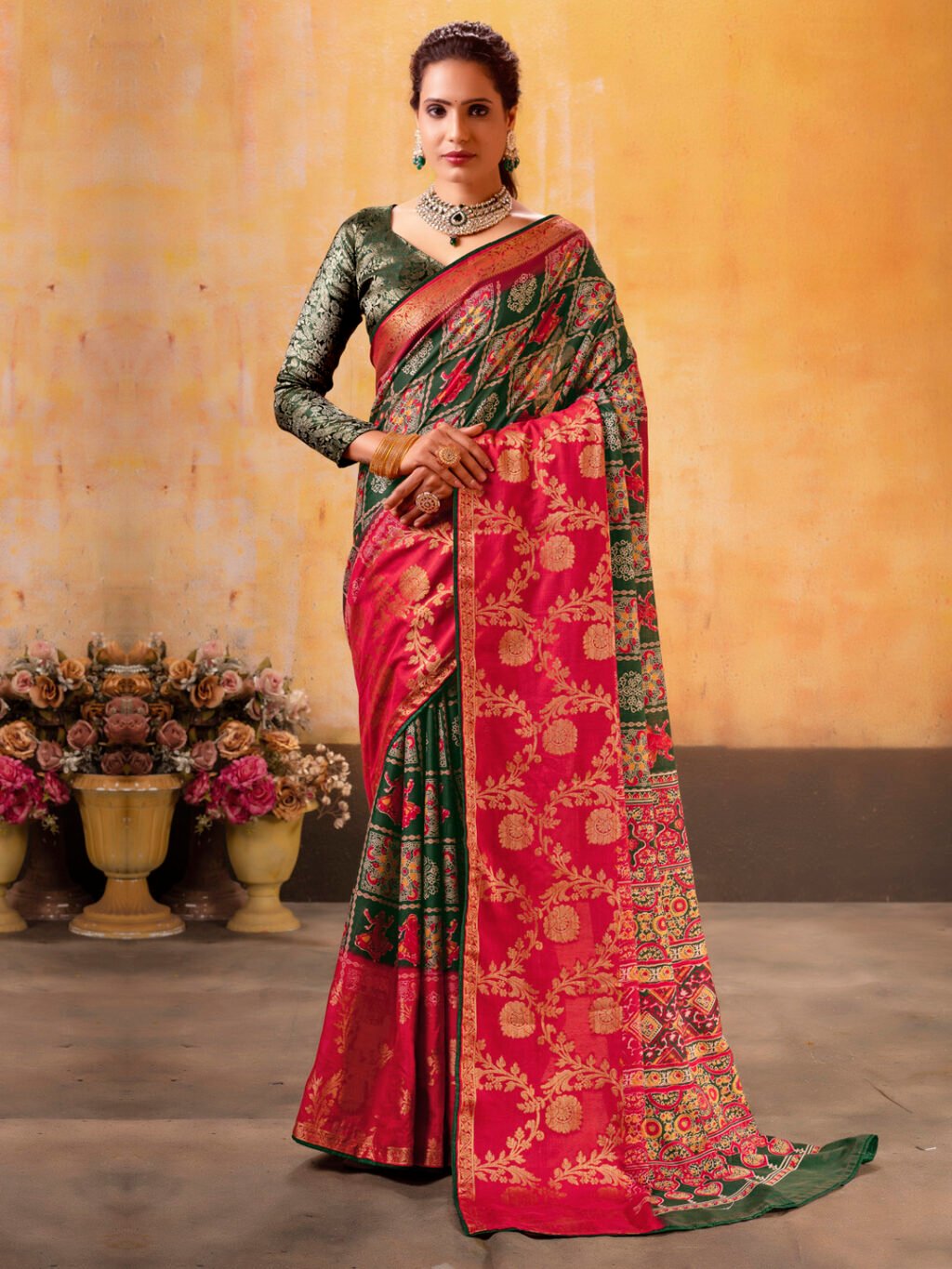Image of Green Cotton Saree