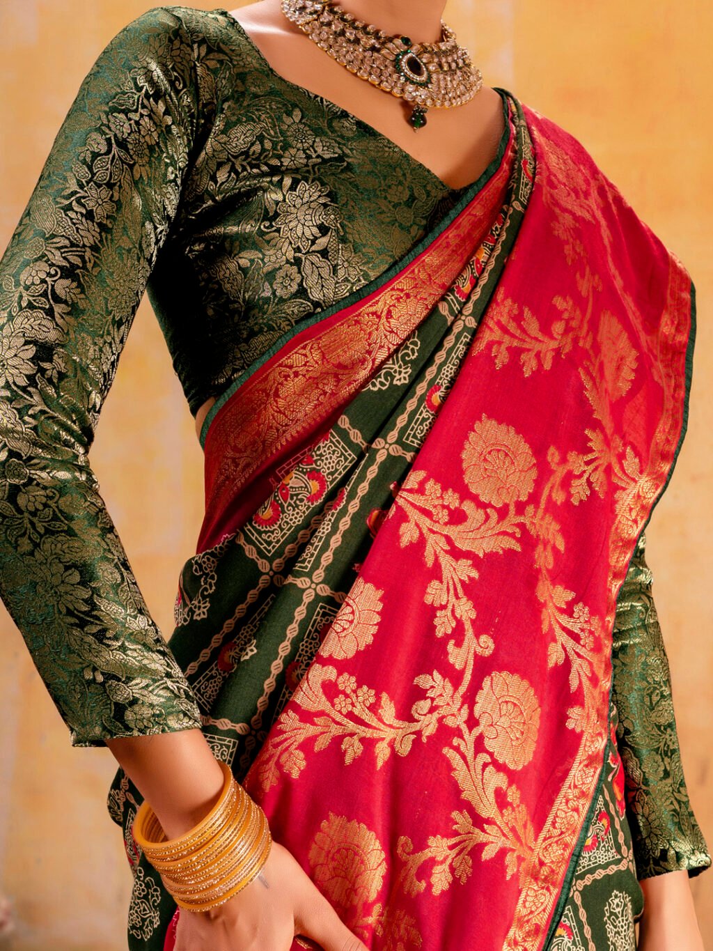 Green Cotton Saree - Image 4