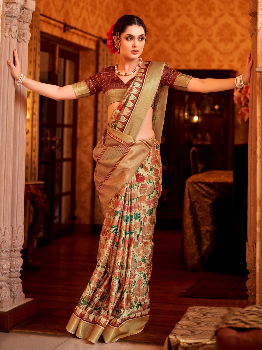 Image of Beige Silk Saree