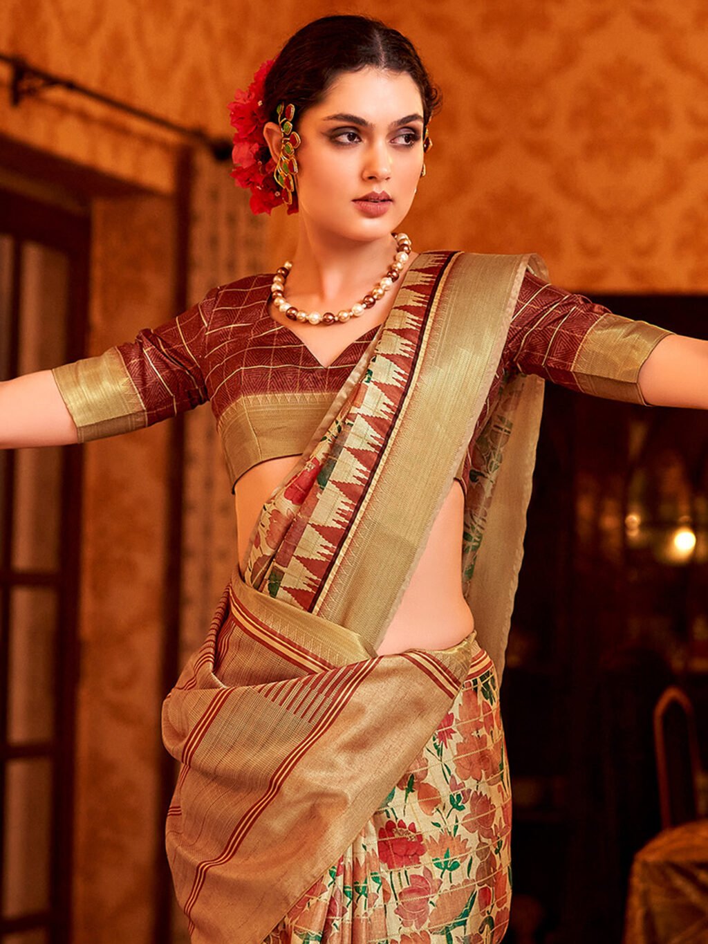 Beige Silk Saree - Image 3