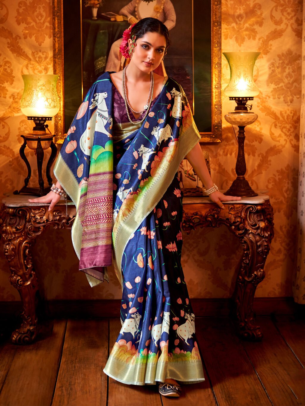 Image of Navy Blue Silk Saree