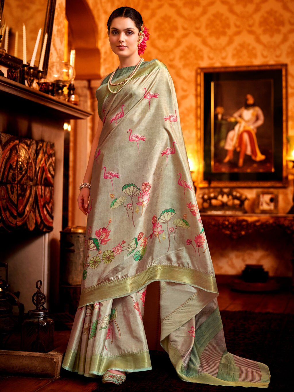 Image of Beige Silk Saree