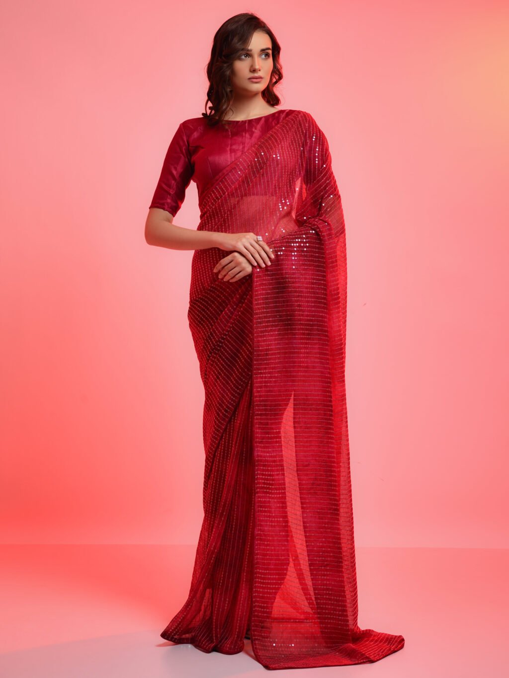Image of Red Georgette Saree