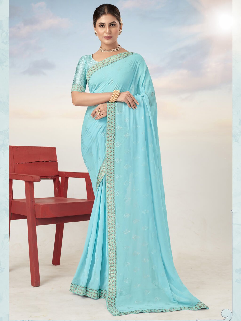 Image of Turquoise Georgette Saree