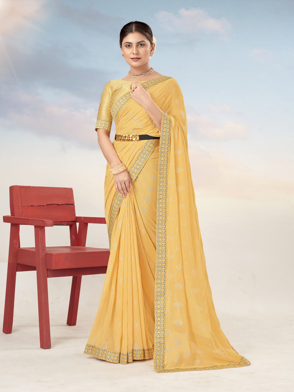 Image of Yellow Georgette Saree