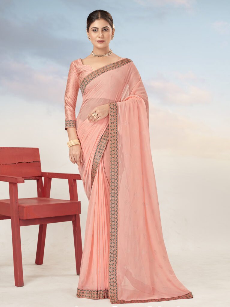 Image of Peach Georgette Saree